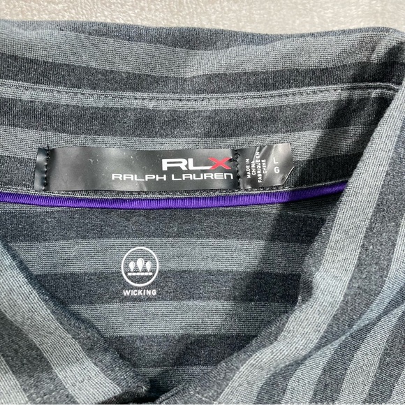 RLX Polo Ralph Lauren Golf Black Grey Striped Polo Shirt Men's Sz L Wicking - Picture 6 of 9